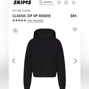 Skims cotton Fleece zip up hoodie onyx Large